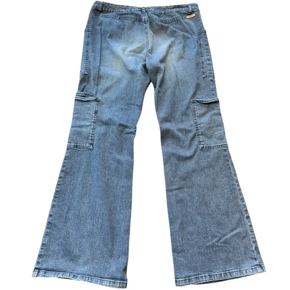 Vtg 03 Y2K Tommy Jeans Flare Leg Cargo Jeans Mid Rise 34 x 30.5 Indie Sleaze Fun